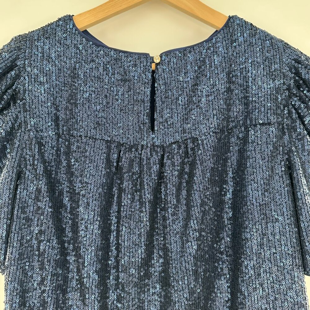 NWT Anthropologie  by Anthropologie Marie Navy Sequin Puff Short Sleeve Size 6 - Picture 3 of 13